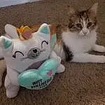Cat, Toy, Felidae, Carnivore, Small To Medium-sized Cats, Fawn, Whiskers, Tail, Stuffed Toy, Furry friends, Domestic Short-haired Cat, Paw, Plush, Companion dog, Claw, Baby Toys, Canidae