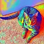 Cat, Carnivore, Felidae, Paint, Whiskers, Siberian Tiger, Small To Medium-sized Cats, Tiger, Tail, Terrestrial Animal, Painting, Snout, Art, Grass, Electric Blue, Visual Arts, Graphics, Tree